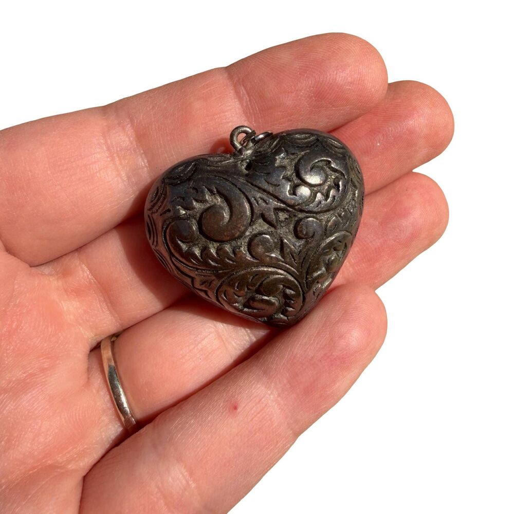 Heart Pendant Puffy heart charm  pendant silver over brass